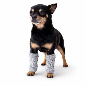 Small Dog Gray Cream Knit Leg Warmers Size S Cozy Cotton Pair